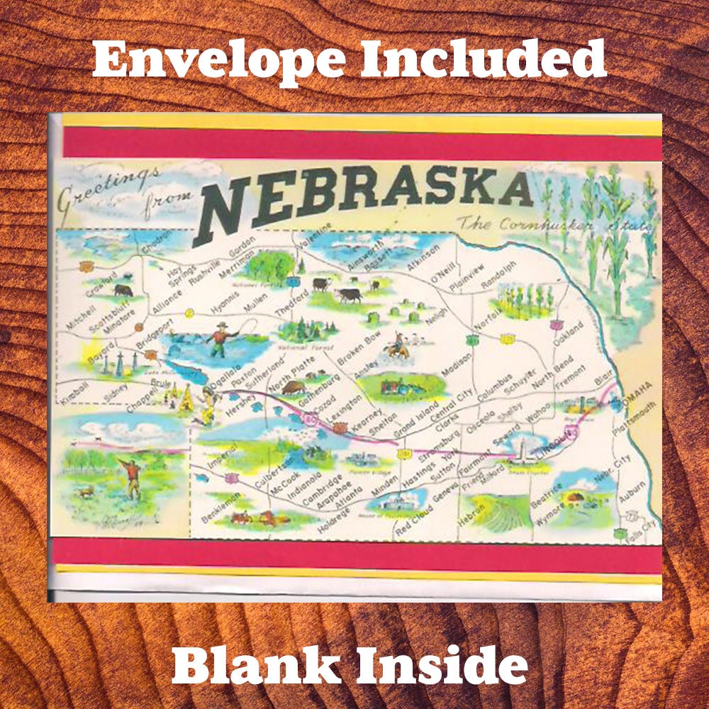 Nebraska State Map Note Card – Greetings from Nebraska