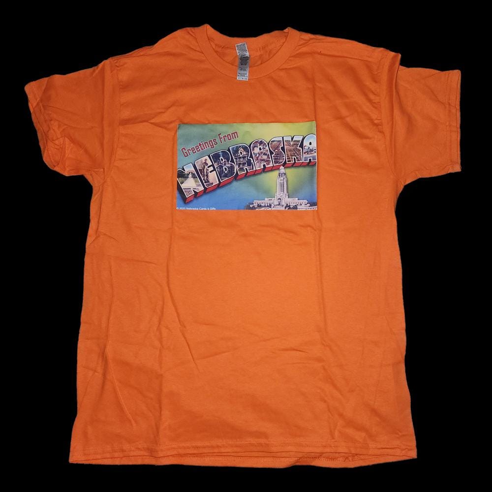 Greetings from Nebraska T-Shirt, Orange State Pride Tee, Cotton, Unisex