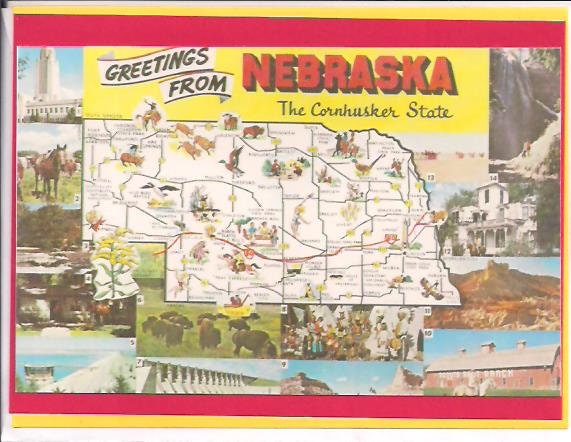Nebraska Map Note Card – Greetings from Nebraska, Blank Inside (A2 Size)