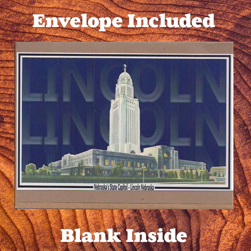 Note Card with Envelope - Greetings from Lincoln Nebraska - Nebraska State Capitol Building