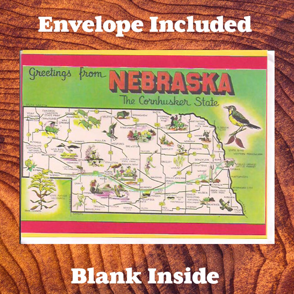Nebraska Map Note Card – Greetings from Nebraska, Blank Inside