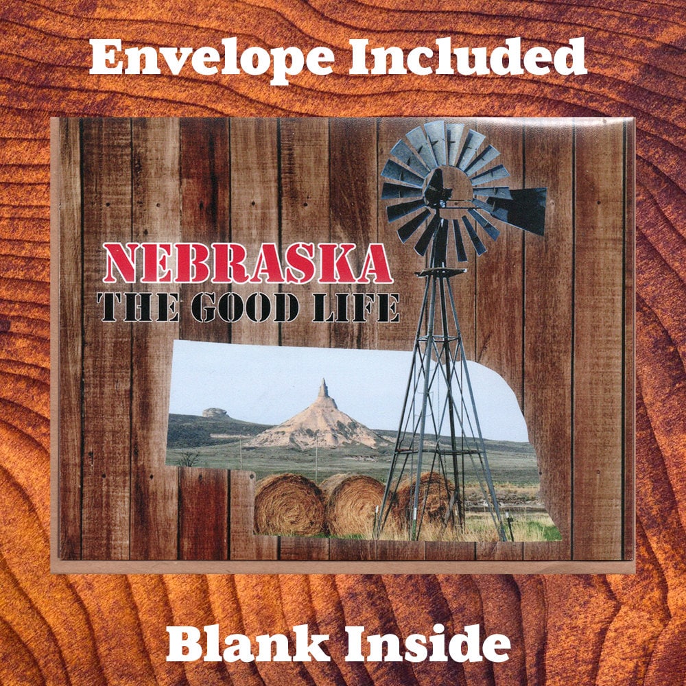 Nebraska Note Card with Envelope – State Map, Windmill Design