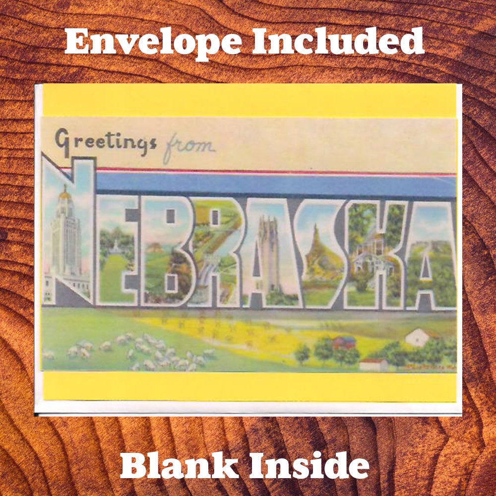 Greetings from Nebraska Note Card – State Map Postcard, A2 Size