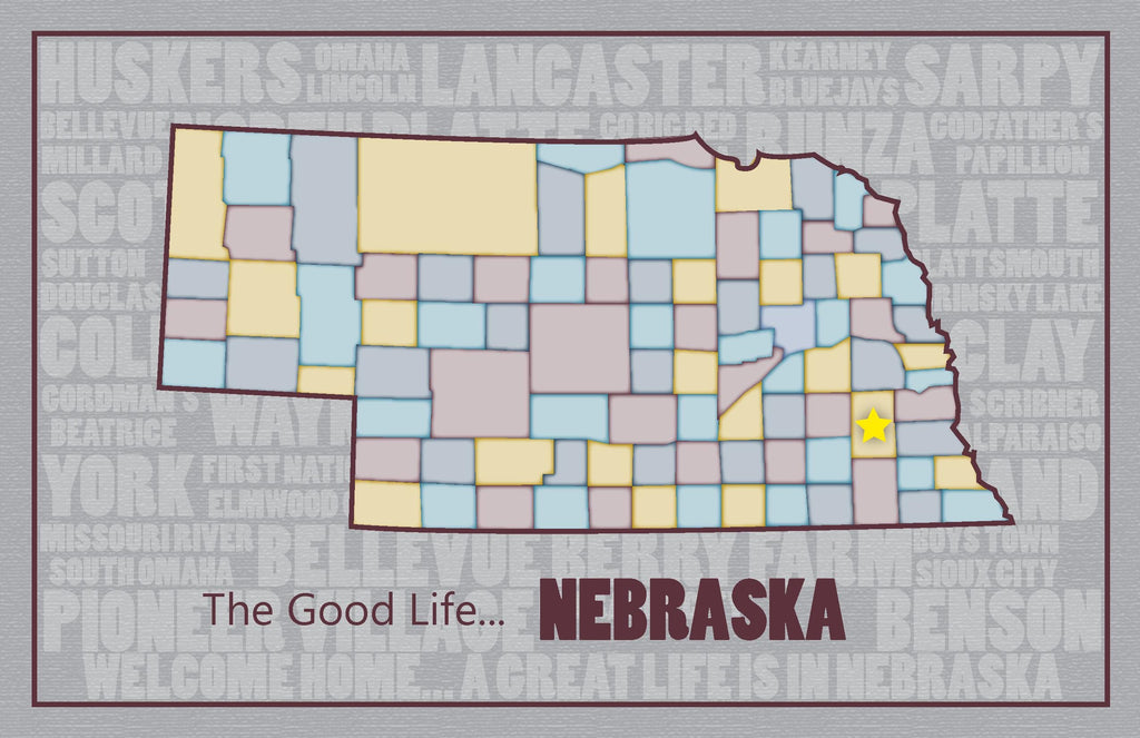 Nebraska County Map T-Shirt | Sport Gray 100% Cotton Omaha Tee