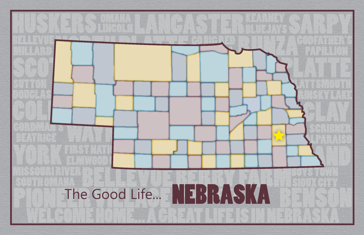 Nebraska County Map T-Shirt | Sport Gray 100% Cotton Omaha Tee